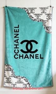 Teal Chanel CC Logo Flannel Fleece Throw Blanket - Glitter Border IMG_7227